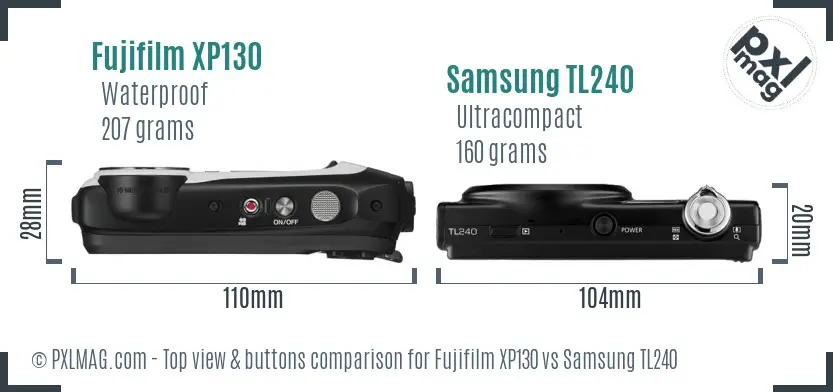 Fujifilm XP130 vs Samsung TL240 top view buttons comparison
