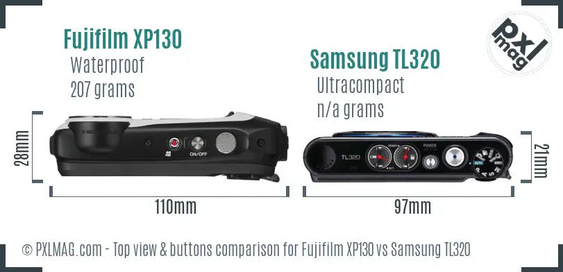 Fujifilm XP130 vs Samsung TL320 top view buttons comparison