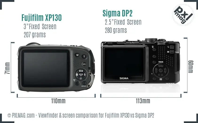 Fujifilm XP130 vs Sigma DP2 Screen and Viewfinder comparison