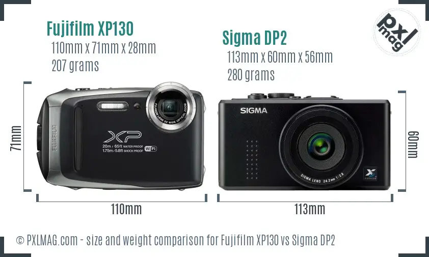 Fujifilm XP130 vs Sigma DP2 size comparison