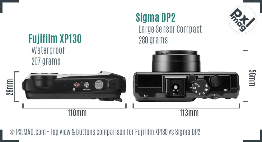 Fujifilm XP130 vs Sigma DP2 top view buttons comparison