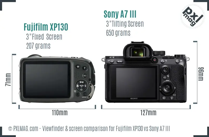 Fujifilm XP130 vs Sony A7 III Screen and Viewfinder comparison
