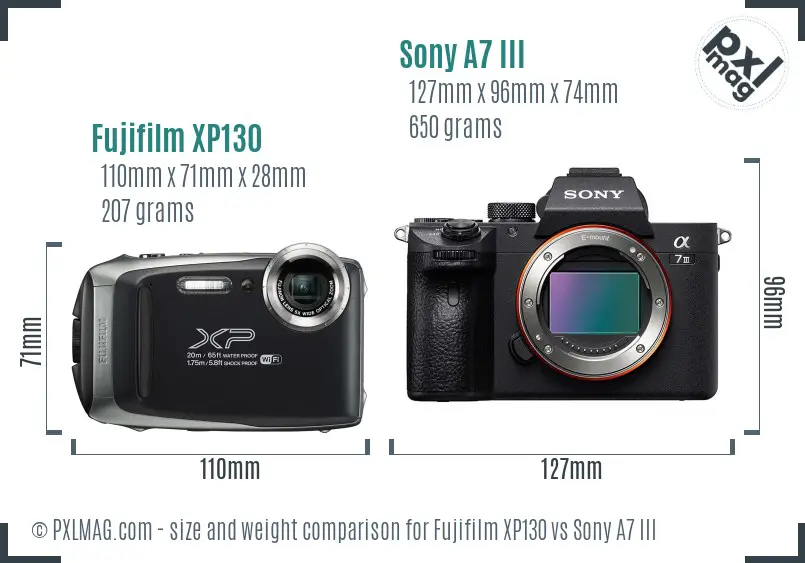 Fujifilm XP130 vs Sony A7 III size comparison