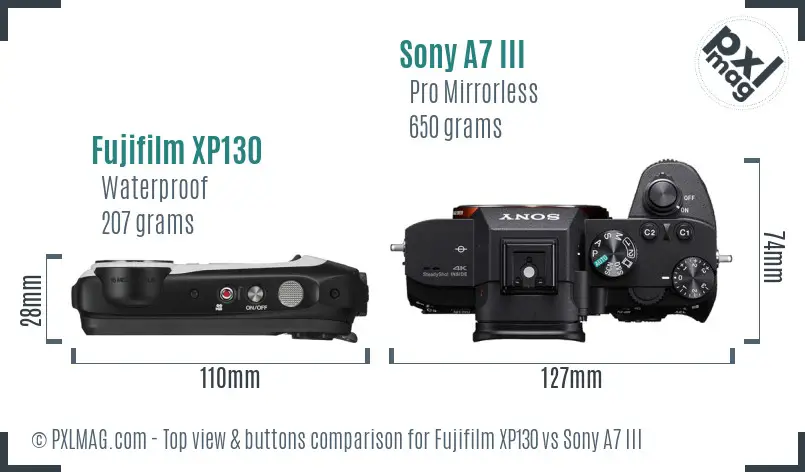 Fujifilm XP130 vs Sony A7 III top view buttons comparison
