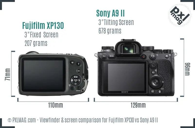 Fujifilm XP130 vs Sony A9 II Screen and Viewfinder comparison