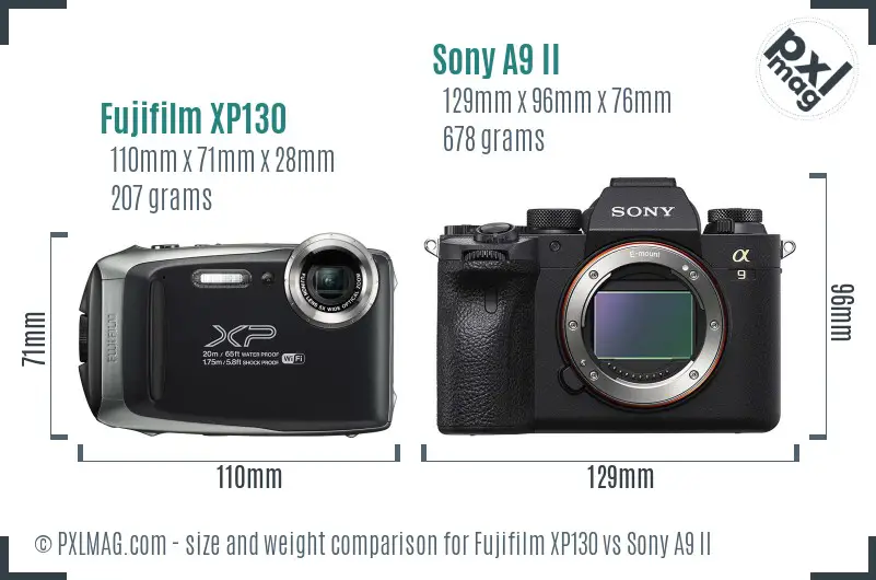 Fujifilm XP130 vs Sony A9 II size comparison