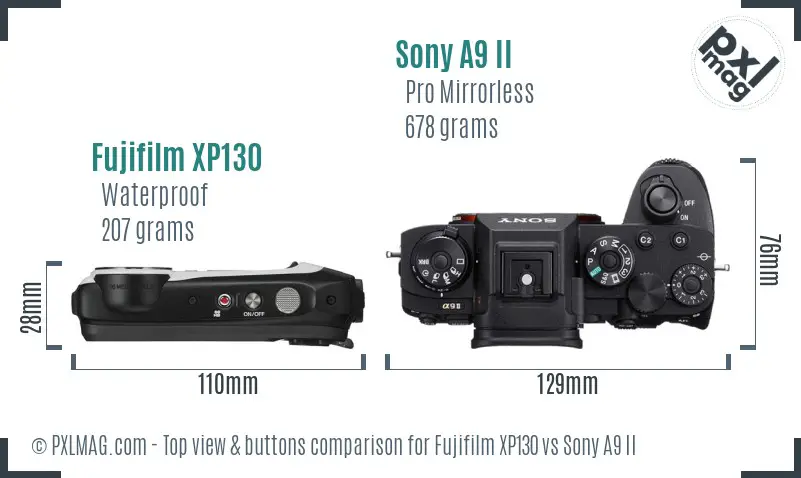 Fujifilm XP130 vs Sony A9 II top view buttons comparison