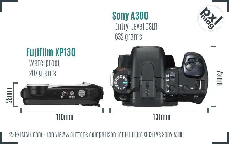 Fujifilm XP130 vs Sony A300 top view buttons comparison