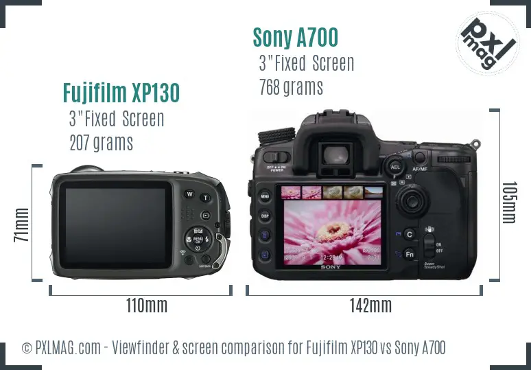 Fujifilm XP130 vs Sony A700 Screen and Viewfinder comparison