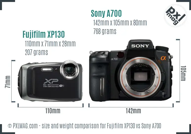 Fujifilm XP130 vs Sony A700 size comparison