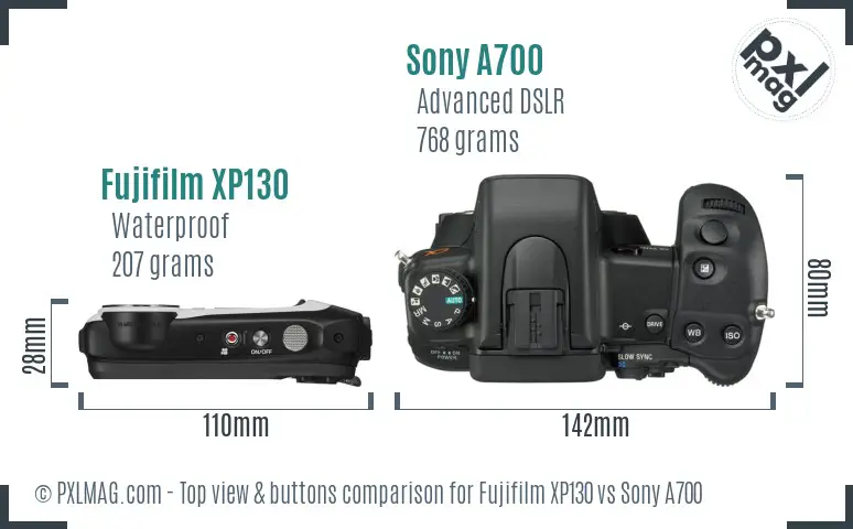 Fujifilm XP130 vs Sony A700 top view buttons comparison