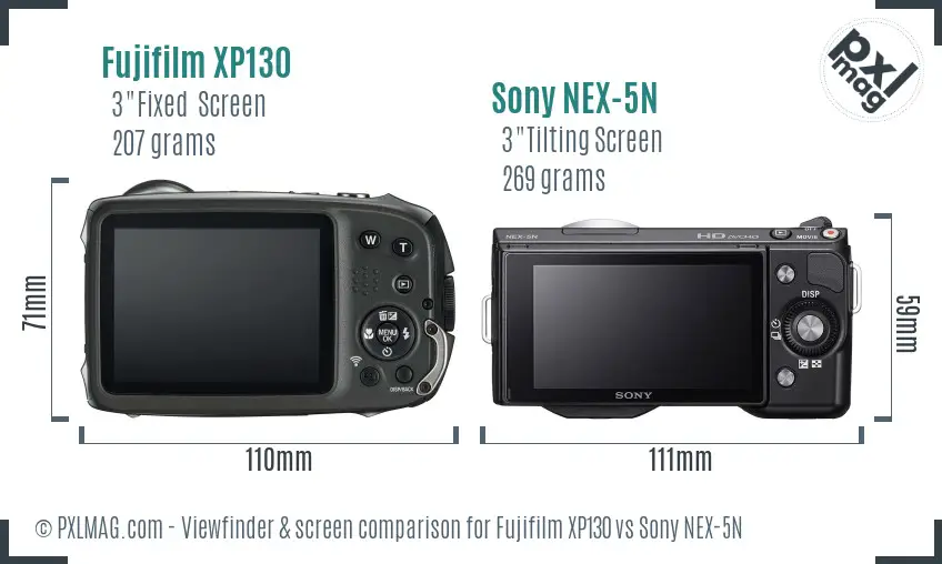 Fujifilm XP130 vs Sony NEX-5N Screen and Viewfinder comparison