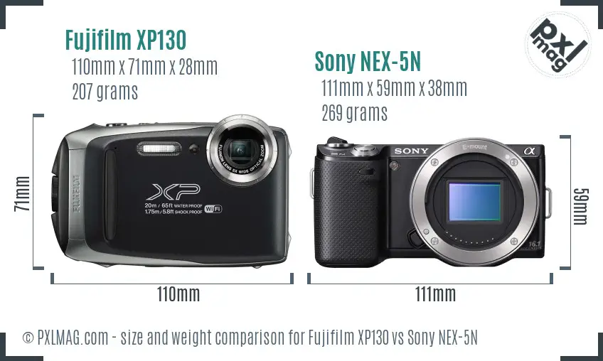 Fujifilm XP130 vs Sony NEX-5N size comparison