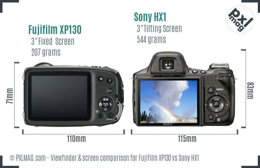 Fujifilm XP130 vs Sony HX1 Screen and Viewfinder comparison
