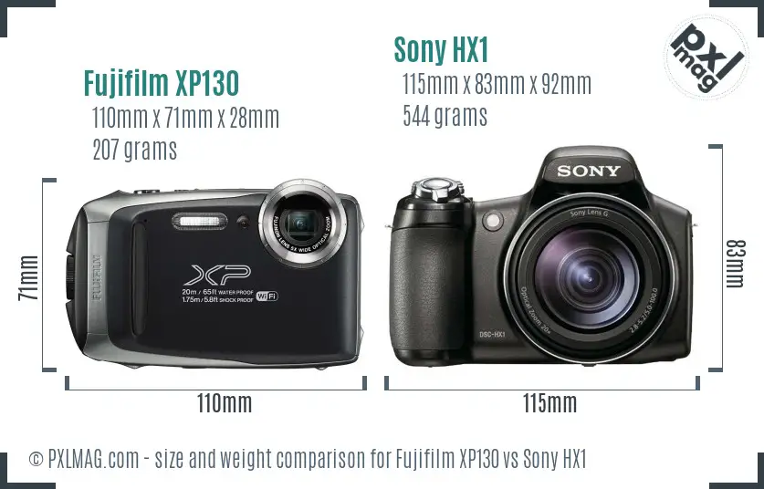 Fujifilm XP130 vs Sony HX1 size comparison