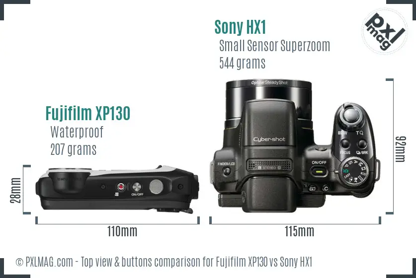 Fujifilm XP130 vs Sony HX1 top view buttons comparison
