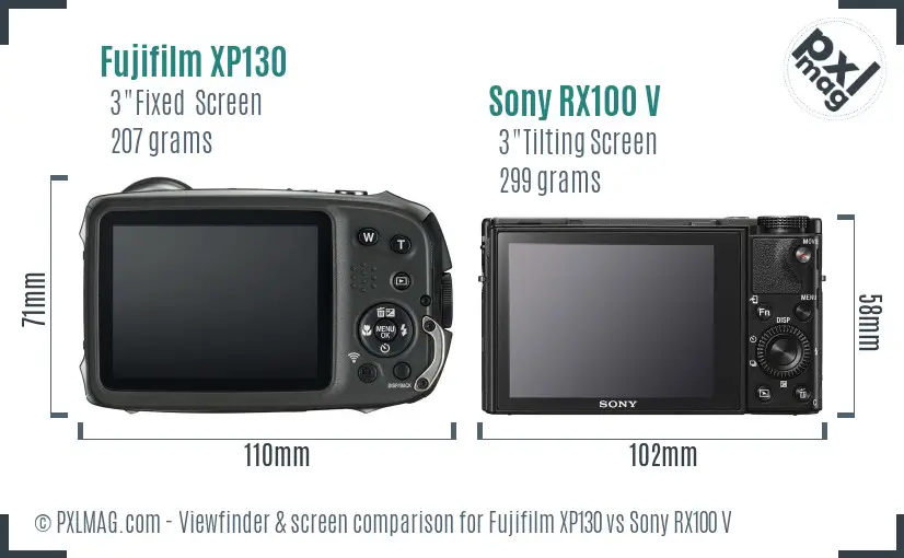 Fujifilm XP130 vs Sony RX100 V Screen and Viewfinder comparison