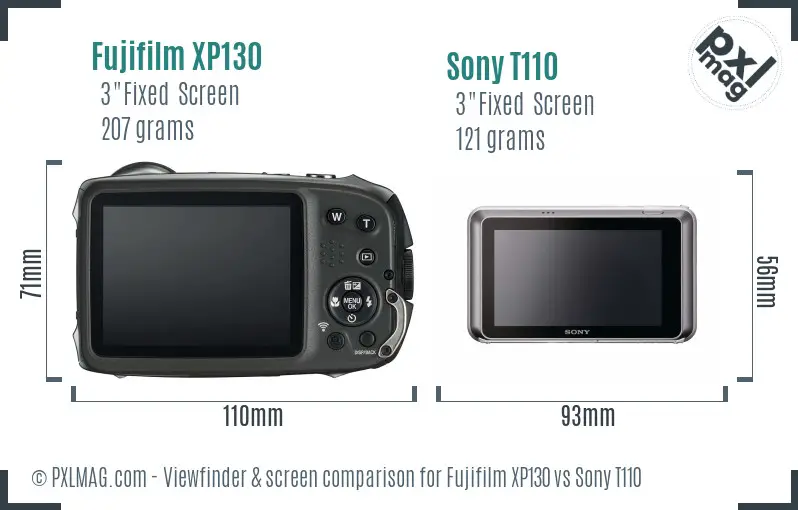 Fujifilm XP130 vs Sony T110 Screen and Viewfinder comparison