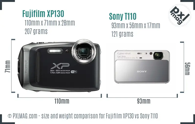 Fujifilm XP130 vs Sony T110 size comparison