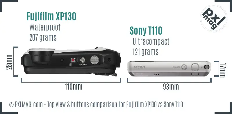 Fujifilm XP130 vs Sony T110 top view buttons comparison