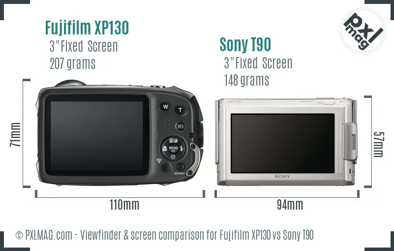 Fujifilm XP130 vs Sony T90 Screen and Viewfinder comparison