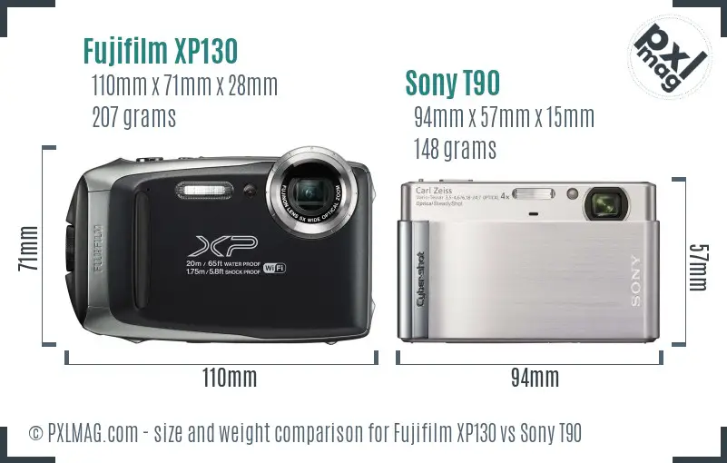 Fujifilm XP130 vs Sony T90 size comparison