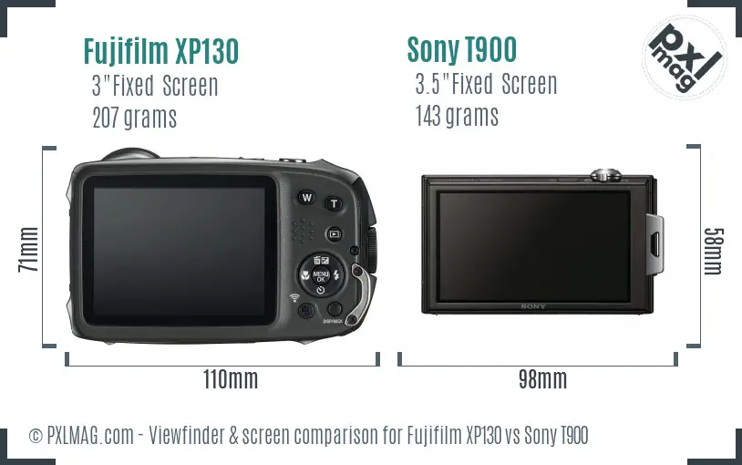 Fujifilm XP130 vs Sony T900 Screen and Viewfinder comparison