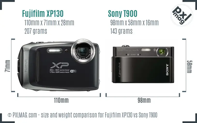 Fujifilm XP130 vs Sony T900 size comparison