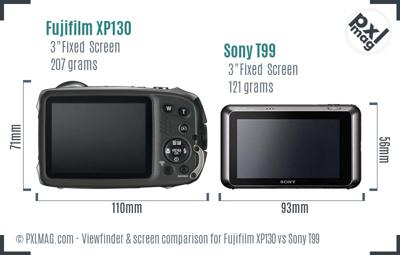Fujifilm XP130 vs Sony T99 Screen and Viewfinder comparison