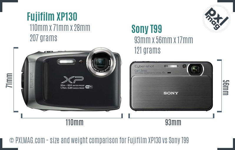 Fujifilm XP130 vs Sony T99 size comparison