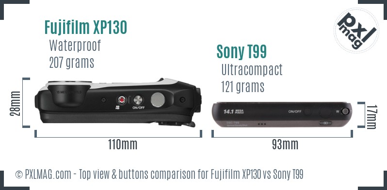 Fujifilm XP130 vs Sony T99 top view buttons comparison