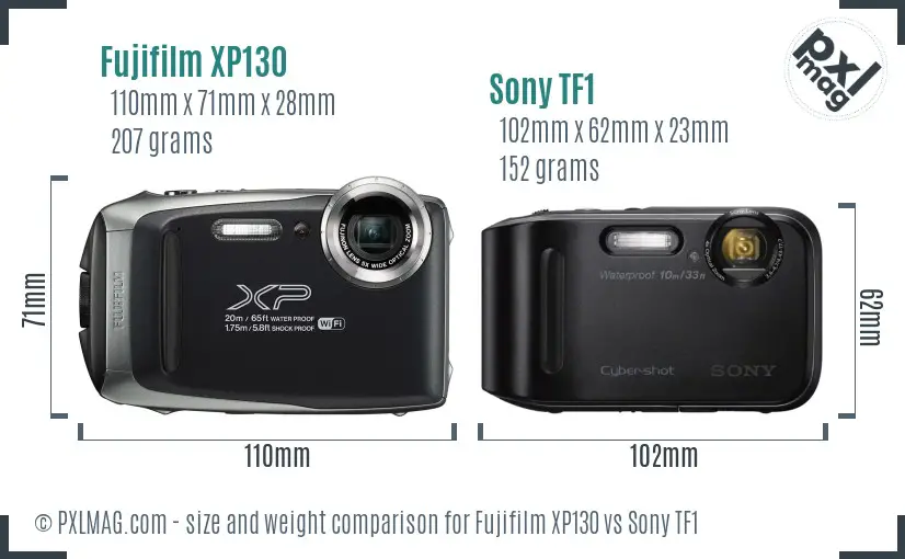 Fujifilm XP130 vs Sony TF1 size comparison