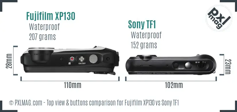 Fujifilm XP130 vs Sony TF1 top view buttons comparison