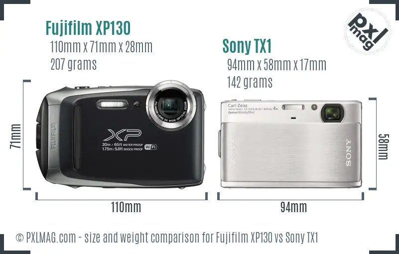 Fujifilm XP130 vs Sony TX1 size comparison