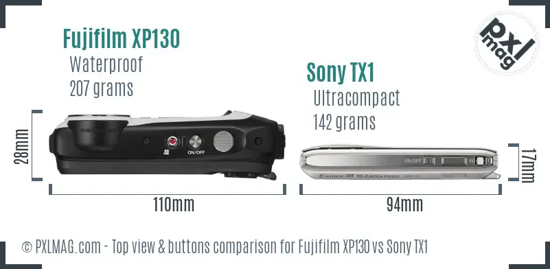 Fujifilm XP130 vs Sony TX1 top view buttons comparison