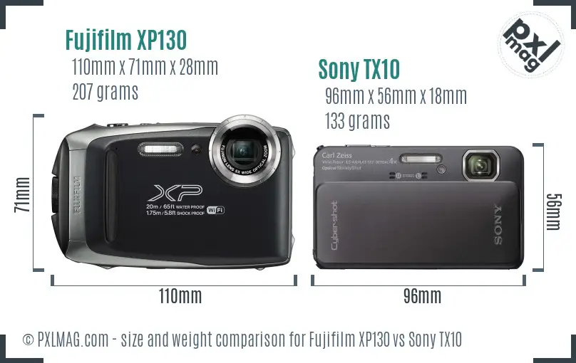 Fujifilm XP130 vs Sony TX10 size comparison