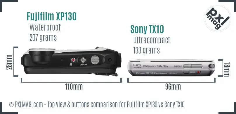 Fujifilm XP130 vs Sony TX10 top view buttons comparison