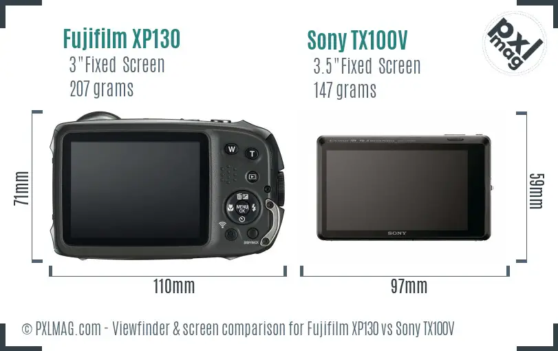 Fujifilm XP130 vs Sony TX100V Screen and Viewfinder comparison
