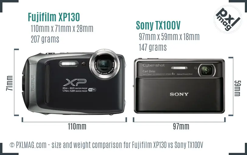 Fujifilm XP130 vs Sony TX100V size comparison