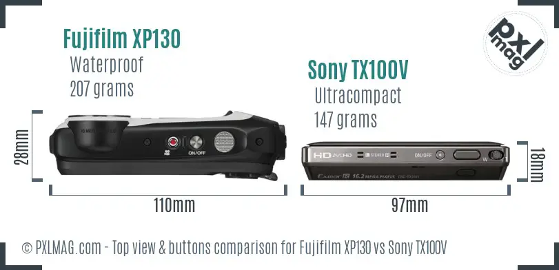Fujifilm XP130 vs Sony TX100V top view buttons comparison