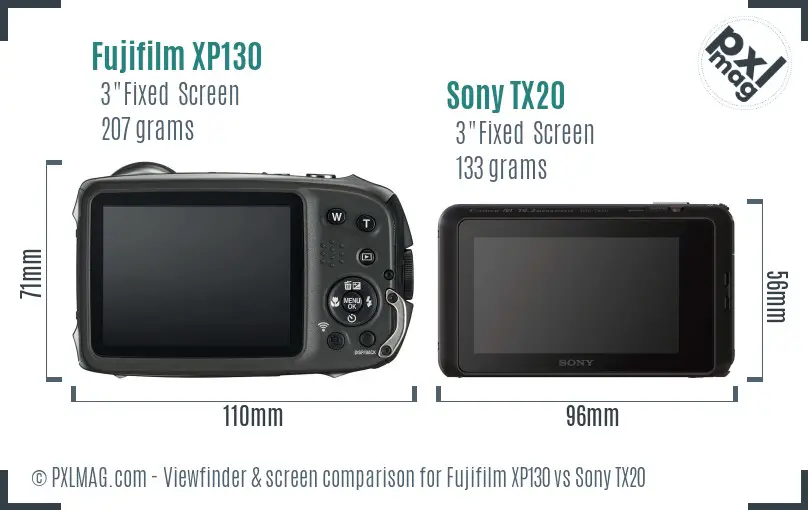 Fujifilm XP130 vs Sony TX20 Screen and Viewfinder comparison