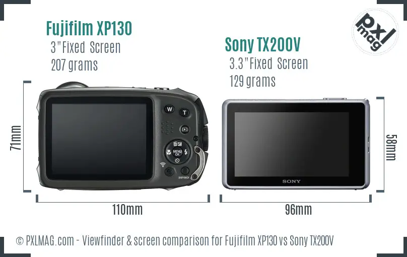 Fujifilm XP130 vs Sony TX200V Screen and Viewfinder comparison