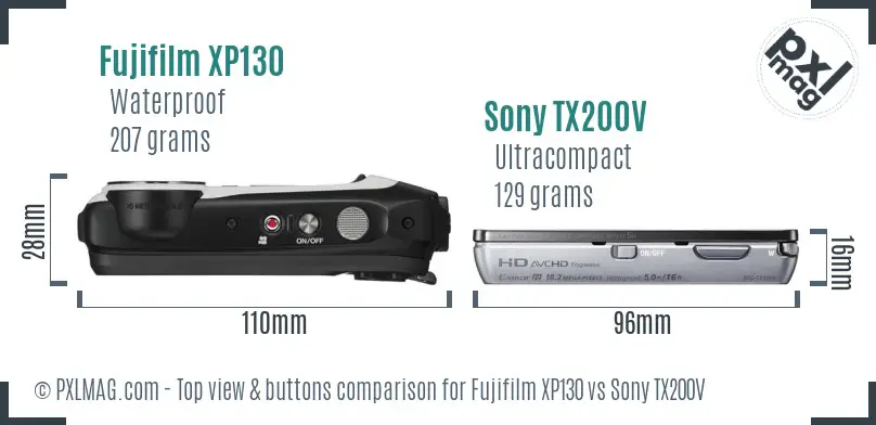 Fujifilm XP130 vs Sony TX200V top view buttons comparison