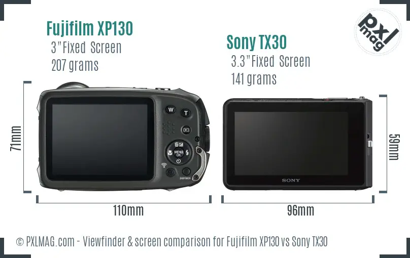 Fujifilm XP130 vs Sony TX30 Screen and Viewfinder comparison