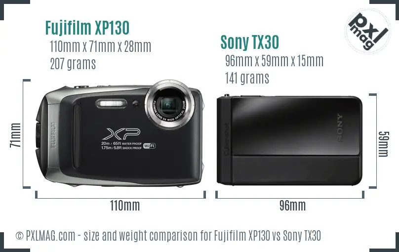 Fujifilm XP130 vs Sony TX30 size comparison