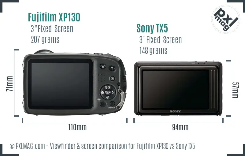 Fujifilm XP130 vs Sony TX5 Screen and Viewfinder comparison
