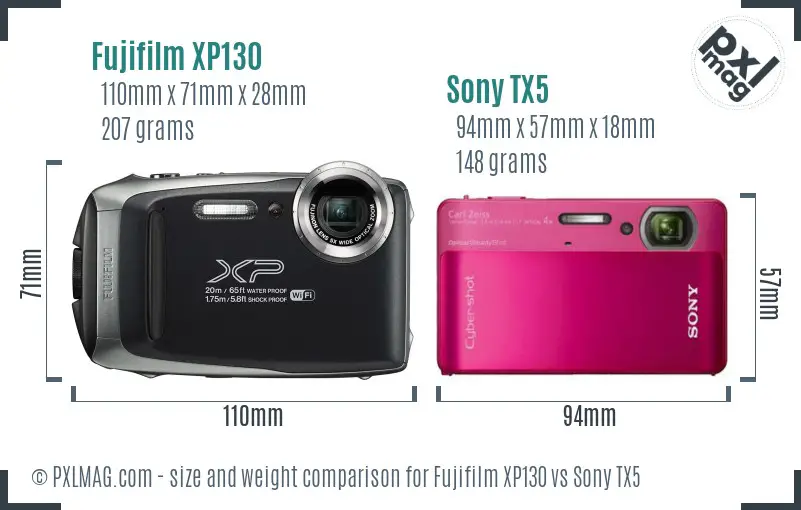 Fujifilm XP130 vs Sony TX5 size comparison