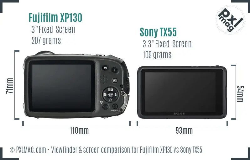 Fujifilm XP130 vs Sony TX55 Screen and Viewfinder comparison