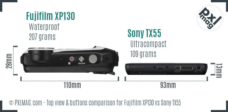 Fujifilm XP130 vs Sony TX55 top view buttons comparison