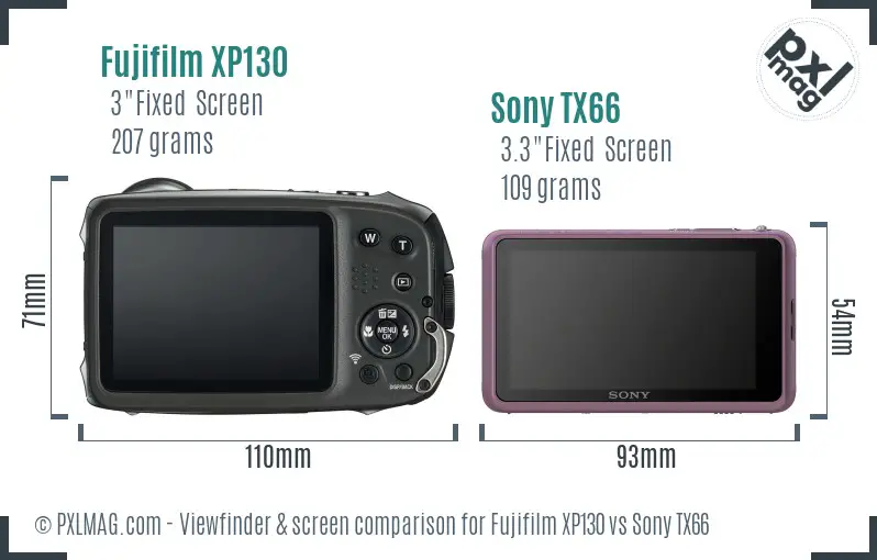 Fujifilm XP130 vs Sony TX66 Screen and Viewfinder comparison